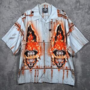 Vintage Roadhouse Lost Angeles Skull Flame Biker Shirt 3XL Made in USA